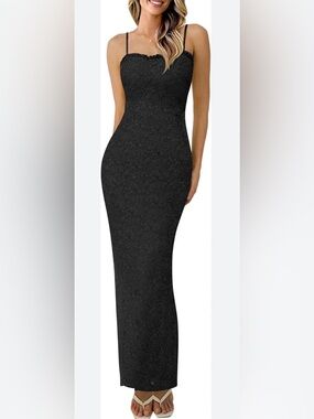 PrettyGarden Black Lace Maxi Dress